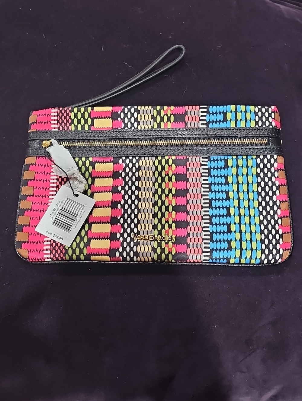 Vera Bradley 187057 MIA Zip Wristlet in Pink, Green, Blue, Black